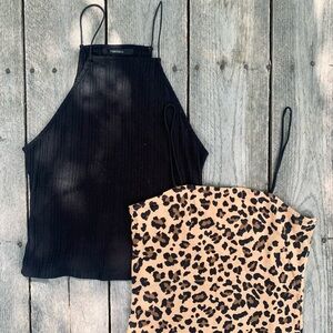 Forever 21 Black Ribbed Camisole with Spaghetti Straps & Cheetah Print Cami